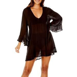 Anne Cole Flounce Tunic Swimsuit Coverup Black Women's Size XS/S